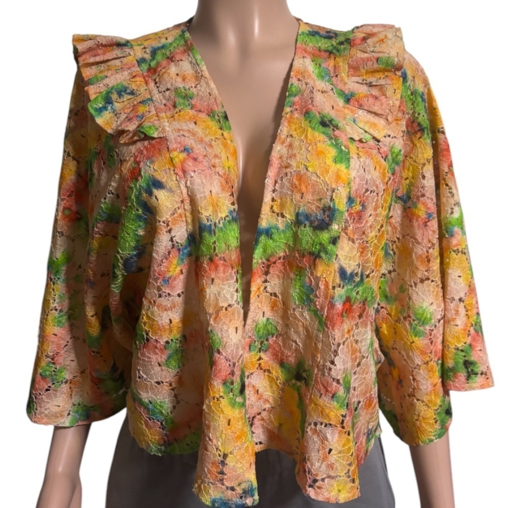 NWT ANTHROPOLOGIE Women’s Cropped Floral Lace Open Shrug - Picture 2 of 13